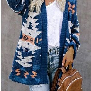 Open Front Cardigan Aztec Sweater